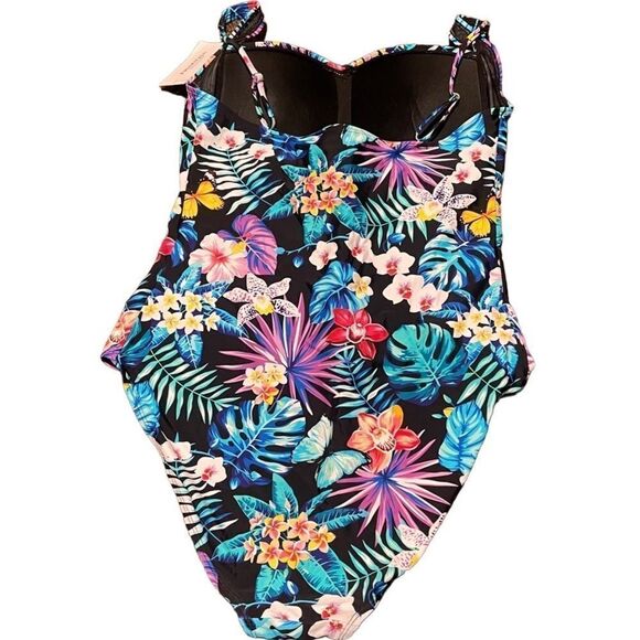 NWT- FullFitAll- Flower Ruched Twist Front One Piece Swimsuit Plus Size, Size 24 - Picture 9 of 11